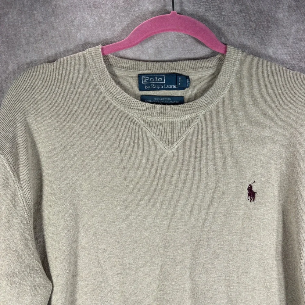 Polo Ralph Lauren Sweater Mens Size Large Beige Crewneck Cotton Pony Logo Preppy